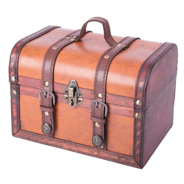 Vintiquewise Decorative Wood Leather Treasure Box - Large Trunk QI003006.L